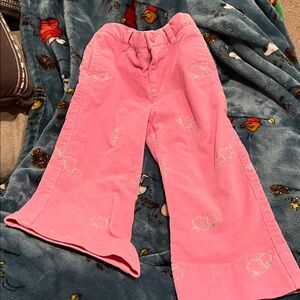B1 4t y2k Hartstrings Pink Cord Apple- Embroidered Flare Pants